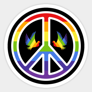 Rainbow Peace Symbol with Rainbow Doves Sticker